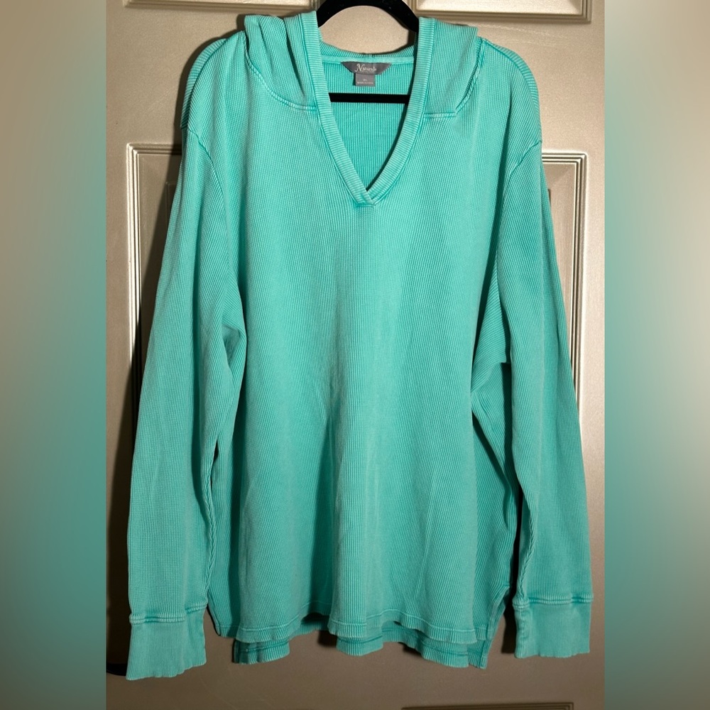 Natural Reflections Women’s V-Neck Hooded Waffle Knit Long Sleeve Shirt Sz 2X